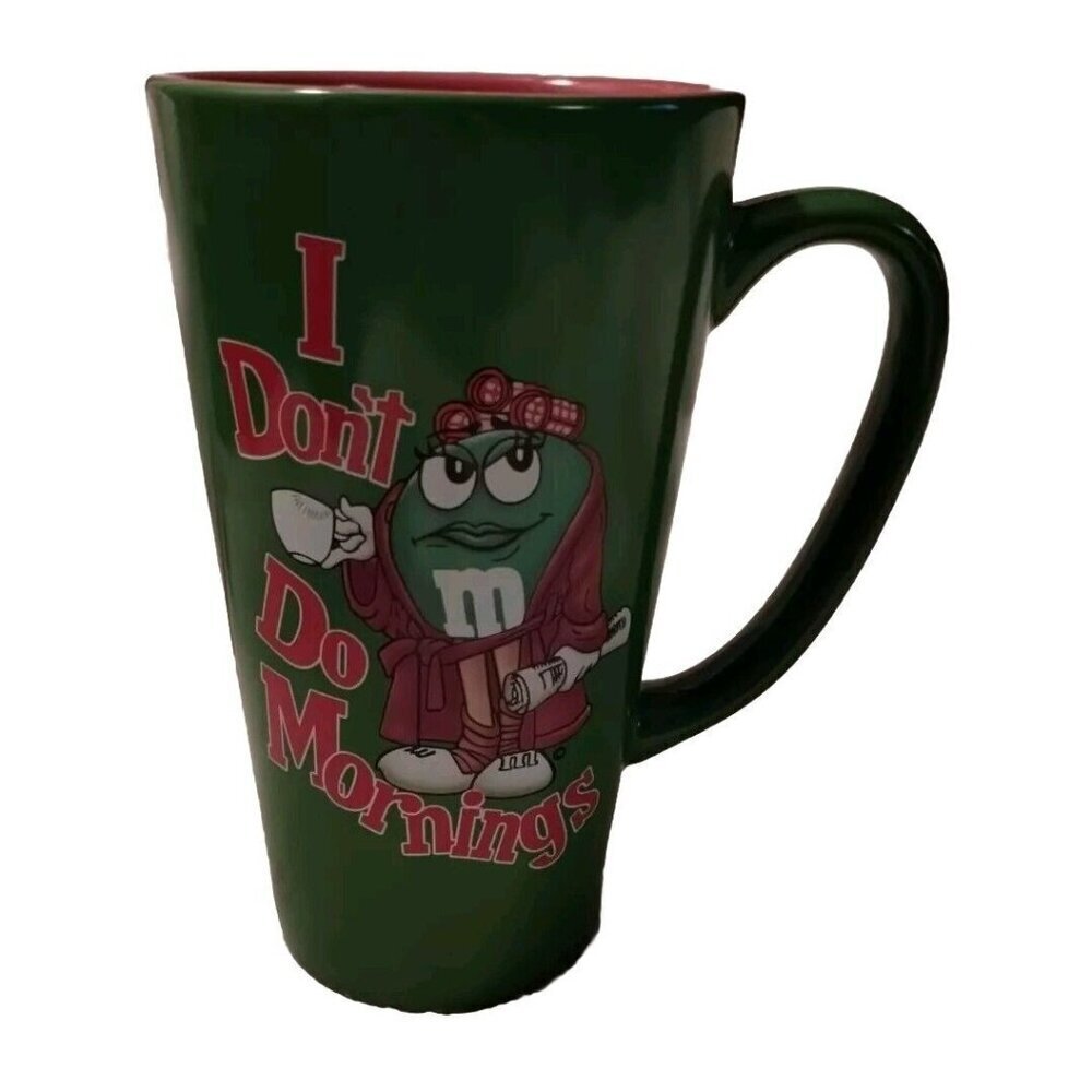 M & Ms“I Don’t Do Mornings” Tall Coffee Mug Lazy Green M&M's In a Robe 2005